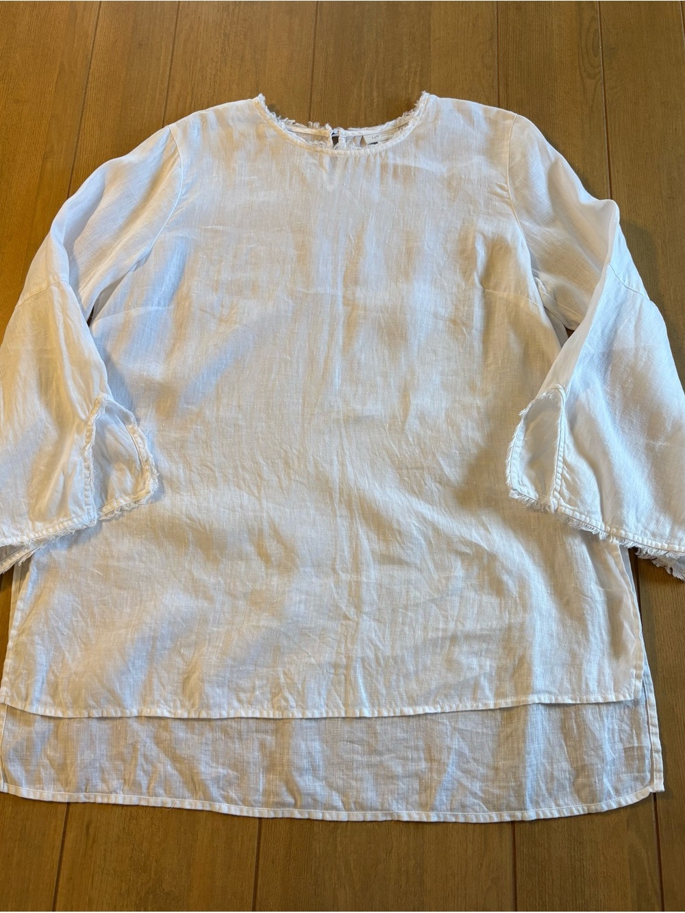 J Jill Love Linen Boho White 100% Linen Frayed Trim Tunic Top Large Lagenlook - Picture 7 of 15